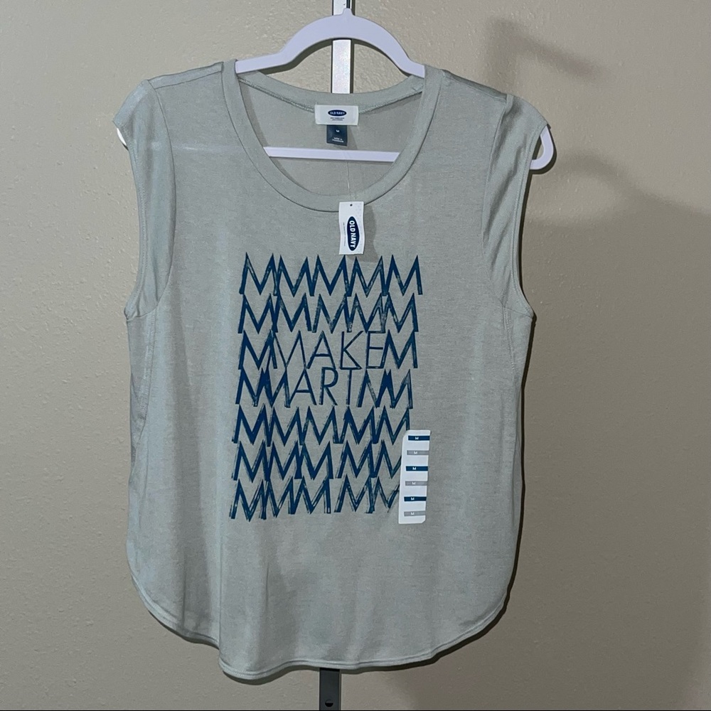 Old Navy Art Lover’s Make Art Silver Linings Gray Cap Sleeve Top, Size M